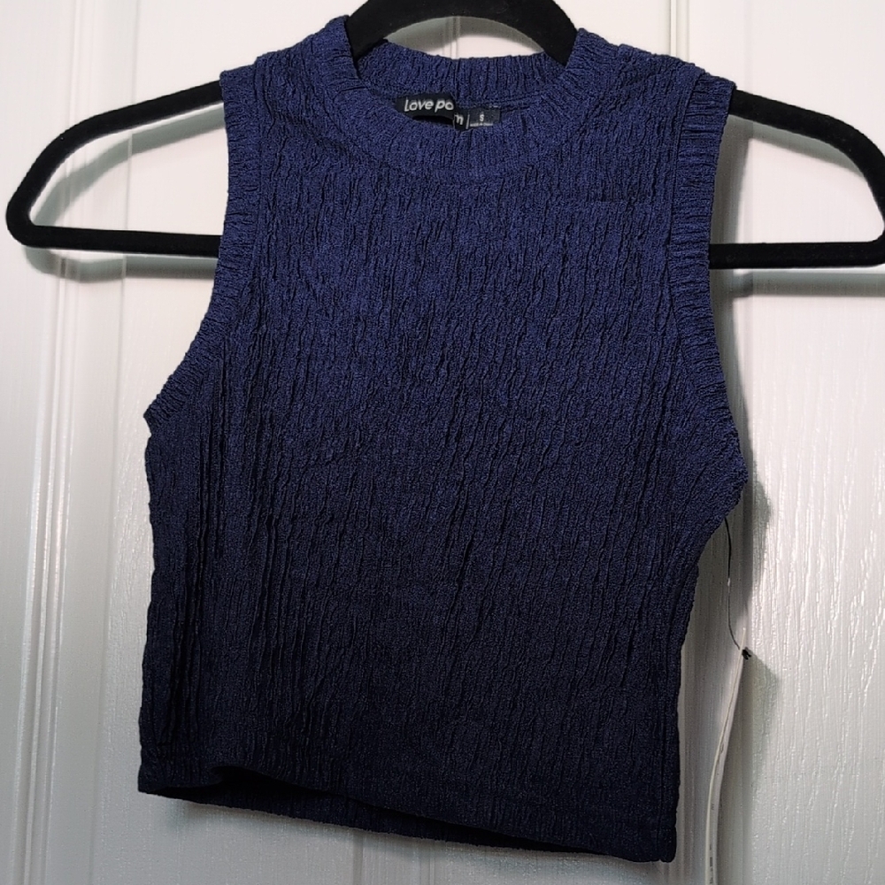 Love Po Navy Textured Crop Top
